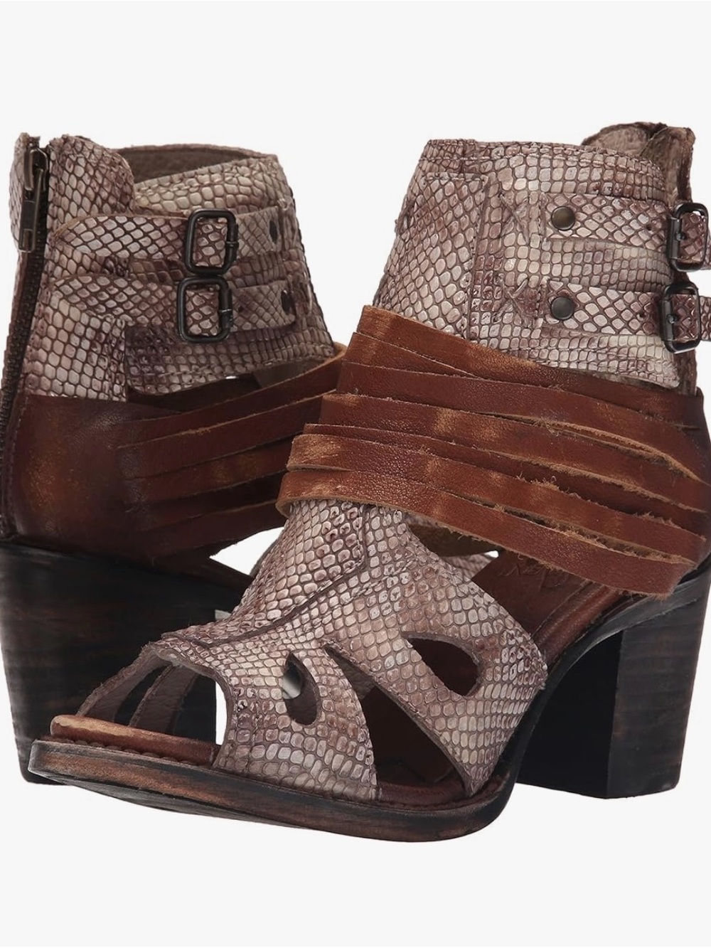 Freebird by Steven Brown and Taupe Leather Cutout Heeled sandals - Style Nest